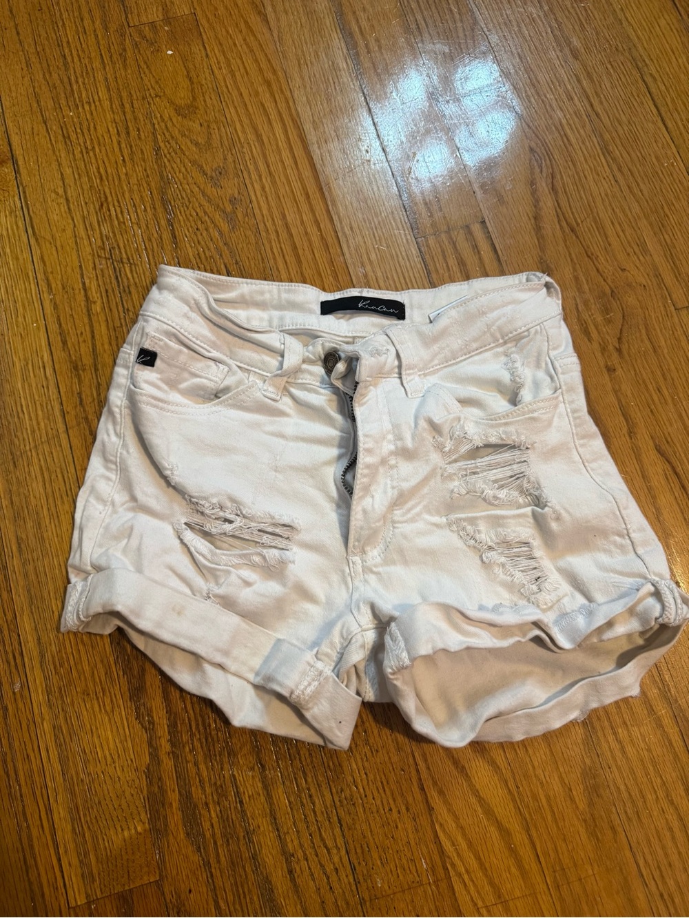 Kenar White Distressed Rolled-Hem Jean Shorts